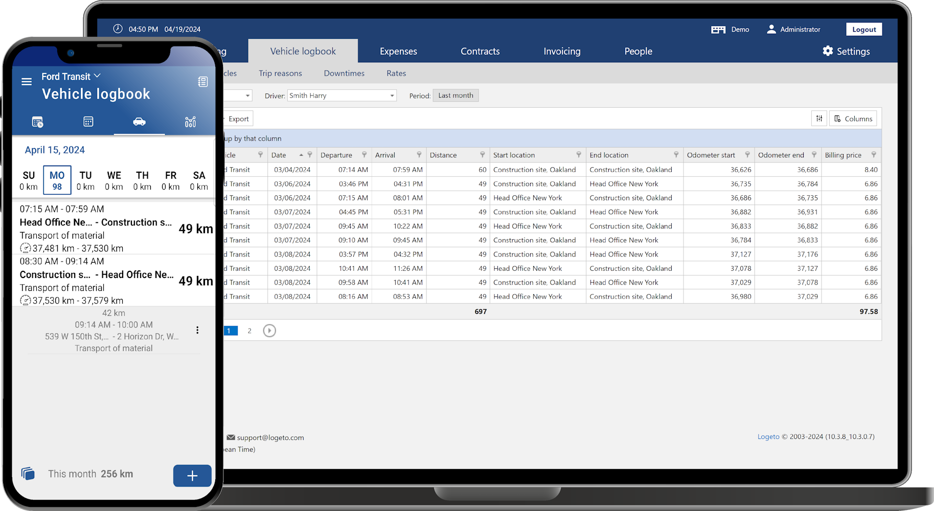 Vehicle logbook for contracts